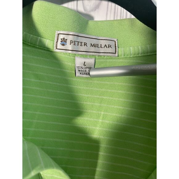 Peter Millar Green Striped Short Sleeve Polo Shirt Size large EUC - Picture 3 of 5
